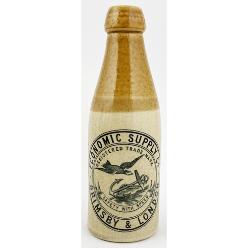 150 - GRIMSBY & LONDON ECONOMIC SUPPLY GINGER BEER BOTTLE. 7.8ins tall, ch., t.t., blob lip. A fabulous la... 