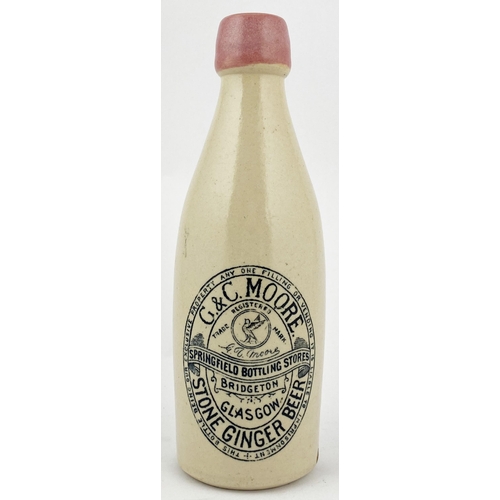 151 - GLASGOW G & C MOORE GINGER BEER BOTTLE. 8.8ins tall, ch., all white with coloured blob lip (internal... 