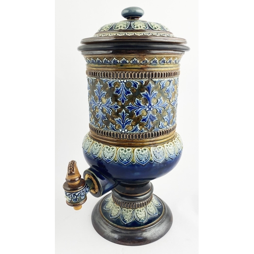 194 - DOULTON ARTWARE WATER FILTER. 14.4ins tall. Stoneware pedestal type design, emblazoned in multicolou... 