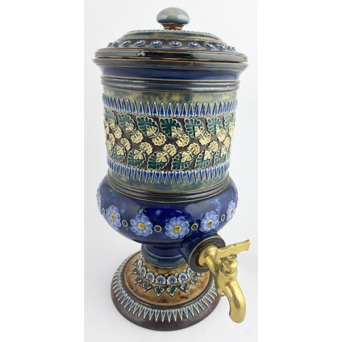 197 - DOULTON ARTWARE WATER FILTER. 14.ins tall. Stoneware pedestal type design, emblazoned in multicolour... 