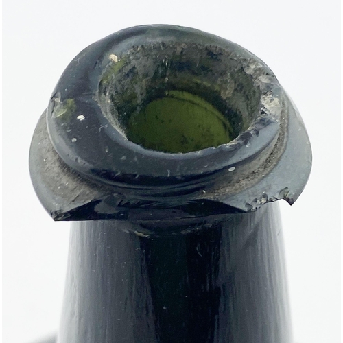 220 - ENGLISH SEALED MALLET. 8.6ins tall. c. 1730-40. Very heavy dense black glass mallet, the body seal p... 