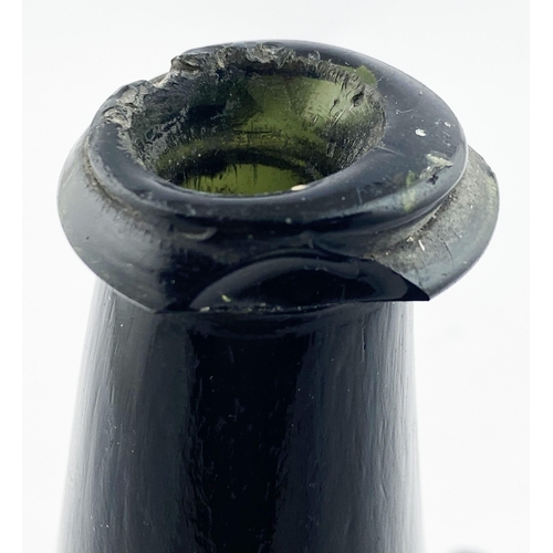 220 - ENGLISH SEALED MALLET. 8.6ins tall. c. 1730-40. Very heavy dense black glass mallet, the body seal p... 