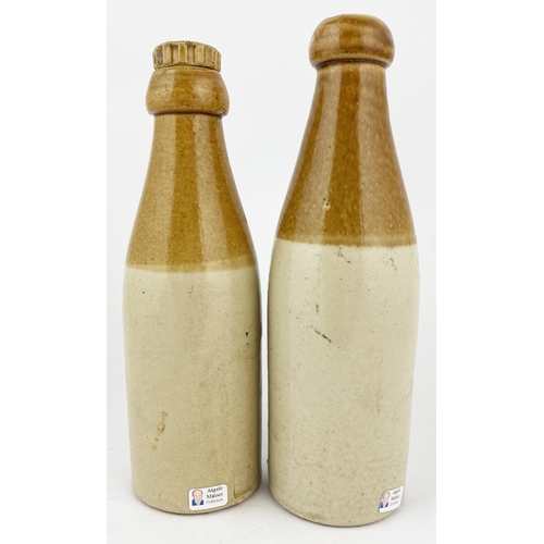 12 - PERTH GINGER BEER BOTTLE DUO. Tallest 8.8ins, ch., t.t, L - imp. letters ceramic screw stopper, R - ... 