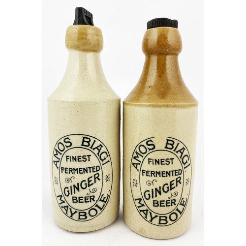 7 - MAYPOLE GINGER BEER BOTTLE DUO. Tallest 8.1ins, L tan coloured lip, R t.t.. Angelo Maloco Collection... 