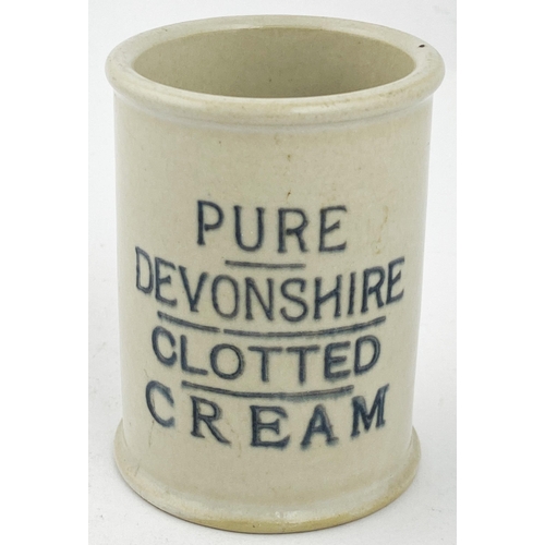 13 - DEVONSHIRE CLOTTED CREAM POT. 3.1ins tall. All white body, black transfer. Four lines of transfer, a... 