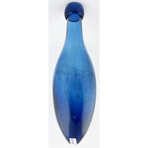 18 - NEWCASTLE COBALT BLUE GLASS HAMILTON. 9ins tall. Chunky blob lip, heavily embossed CRYSTAL AERATED/ ... 
