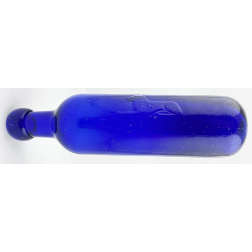 23 - WM ROW NEWCASTLE ON TYNE CYLINDER BOTTLE. 8.75ins tall. Deep cobalt blue glass, faint embossing. Bod... 