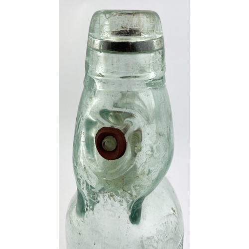 25 - WESTERN SUPER MARE VALVE PATENT CODD BOTTLE. 9ins tall. Aqua glass, heavily embossed. ROSS & COMPANY... 