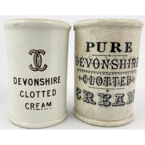 39 - DEVONSHIRE CREAM POT. Tallest 3.3ins. Both off white transferred to front & base. Body crazing to bo... 