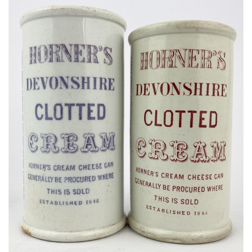 40 - DEVONSHIRE CREAM POT DUO. Tallest 5ins. Both white bodies, one lilac other red transfer. HORNER�S/ D... 