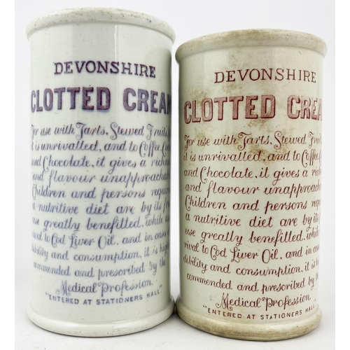 40 - DEVONSHIRE CREAM POT DUO. Tallest 5ins. Both white bodies, one lilac other red transfer. HORNER�S/ D... 