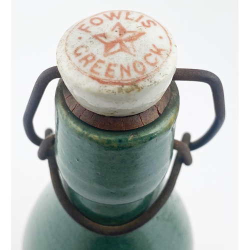 44 - CANALE MONTROSE GINGER BEER BOTTLE. 8.5ins tall, ch., t.t., swing stopper (minor lip wear, not damag... 