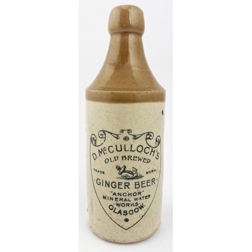 46 - D McCULLOCH GLASGOW GINGER BEER BOTTLE. 8ins tall, taller than normal std., t.t., blob top. Shield s... 