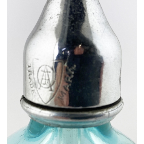 59 - PUDSEY SODA SYPHON. 12.2ins tall to the top of the trigger (impressed with trade mark). Aqua glass, ... 