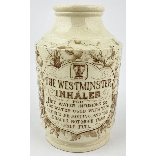 190 - THE WESTMINSTER INHALER. 5.8ins tall. Cream body, brown floral decoration encircles entire body. THE... 