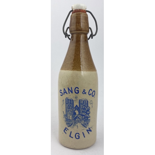 199 - SANG & CO ELGIN GINGER BEER BOTTLE. 9.1ins tall, ch., t.t., original swing stopper. Scotlands most i... 