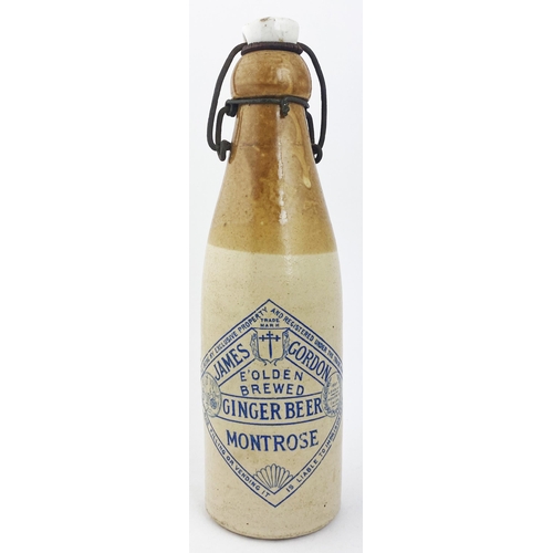 204 - JAMES GORDON MONTROSE GINGER BEER BOTTLE. 9.1ins tall, ch., t.t., blob lip, unusual wired on swing s... 