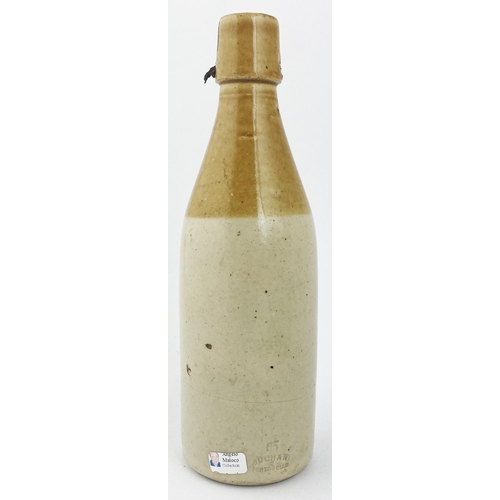 208 - ERSKINE LINLITHGOW GINGER BEER BOTTLE. 8.2ins tall, ch., t.t., swing stopper (remnants in one hole, ... 