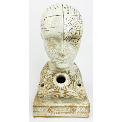 172 - PHRENOLOGY HEAD INKWELL. 5.6ins tall. Classic, heavy cast, pottery F Bridges Phrenologist inkwell, f... 