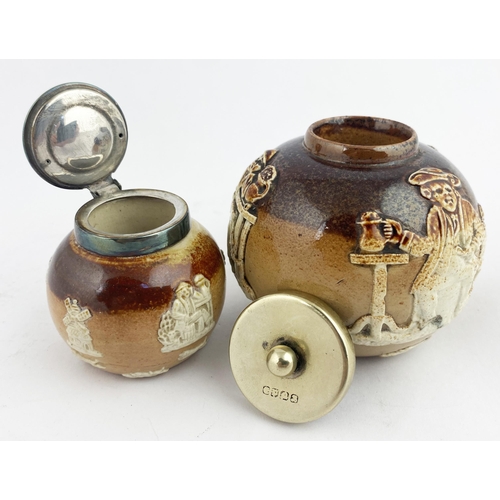 176 - DOULTON SPRIGGED INK DUO. Largest 3ins tall. Two spherical salt glaze stoneware forms, each variousl... 