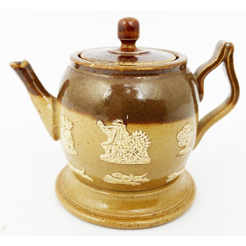 178 - DOULTON MINIATURE TEAPOT SHAPED INKWELL. 2.2ins tall. Lidded teapot with ornate shaped handle, long ... 