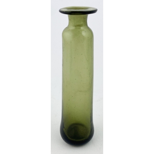 186 - FREE BLOWN APOTHECARY PHIAL. 4.1ins tall, bright greeny glass cylinder, tapering main body, flared t... 