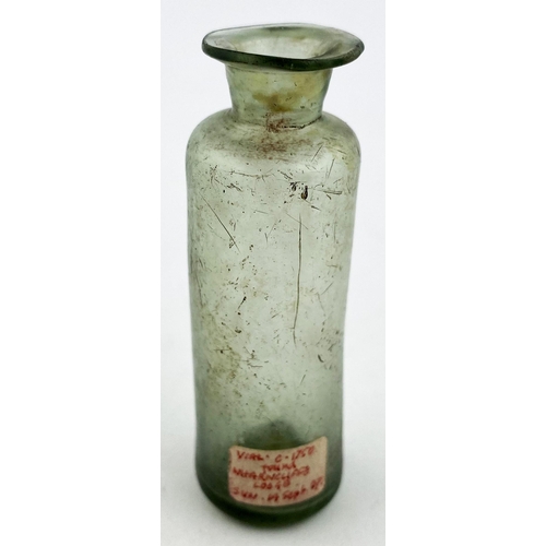 188 - FREE BLOWN APOTHECARY PHIAL. 2.7ins tall, light aqua-green glass c. 1750 cylinder phial, flared lip,... 