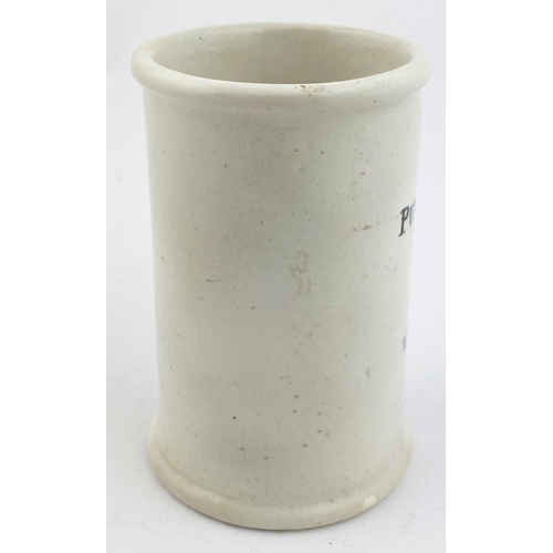 154 - DEVONSHIRE CLOTTED CREAM POT. 3.7ins tall. White body, black transfer. WILLAM BOWRONS/ 279. 281 & 33... 