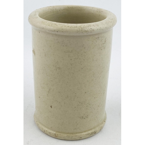 155 - MALVERN DAIRY CREAM POT. 3.7ins tall stoneware cylinder. Off white body, oval transfer. F. NEED/ THE... 