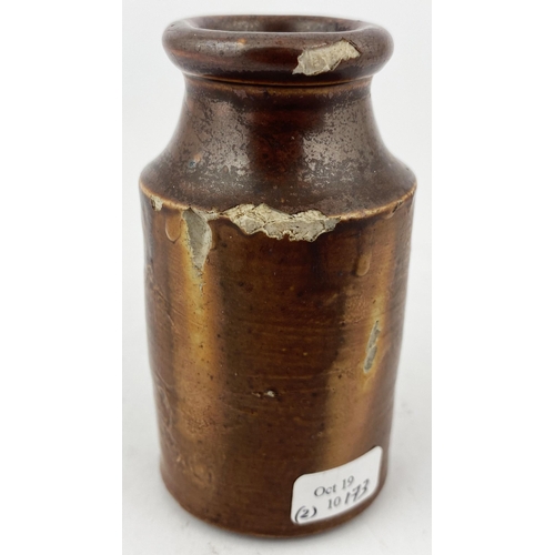 166 - NOTTINGHAM SALT GLAZE IMPERIAL BOTTLE. 3.1ins tall. Small dark brown salt glaze so called imperial b... 