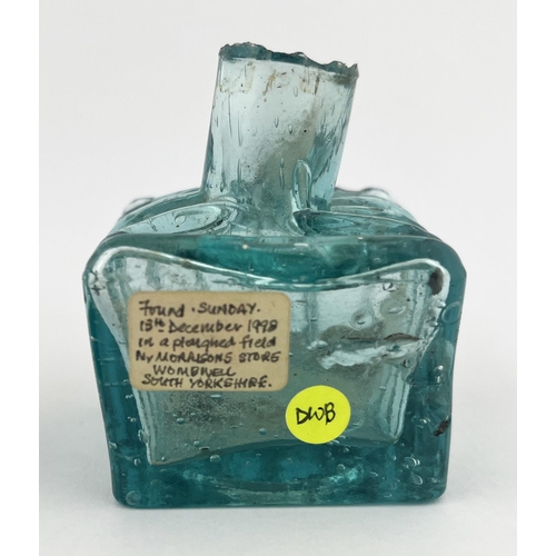 308 - INKS GROUP. Tallest 2.25ins. Blue, green & aqua glass, various shapes, some embossed bases. Minor da... 