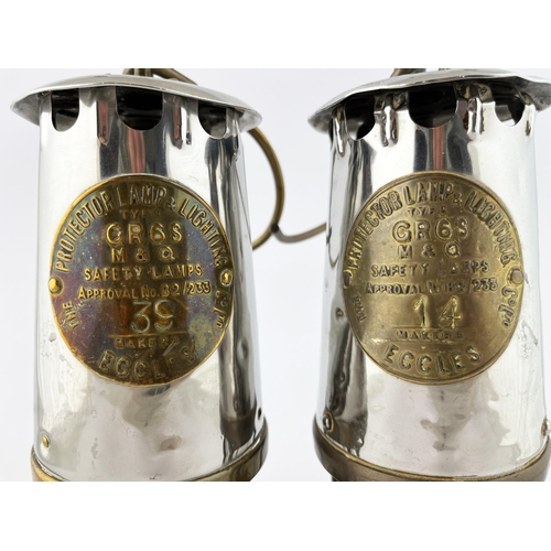 362 - ECCLES MINERS SAFETY LAMP DUO. Tallest 9ins. Type GR6S, maker 39 plus No 14. Worn. (2)