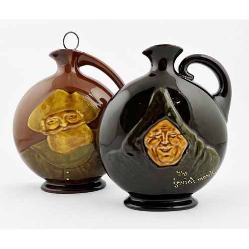 425 - KINGSWARE FLASK DUO. Tallest 8.5ins. The Jovial Monk & Scotch Whisky with hatted man to front. (2)