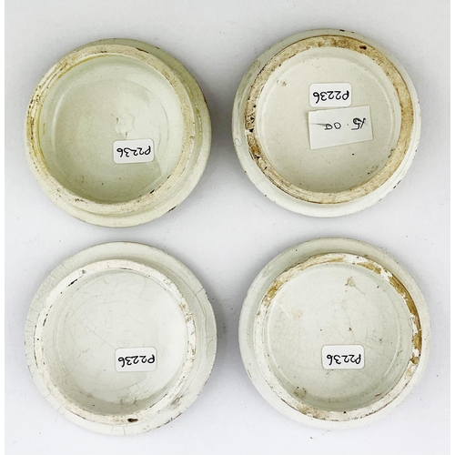 449 - JOHN GOSNELL POT LID GROUP. Largest 3.25ins. Variation in colour. Damages & repair. (4)