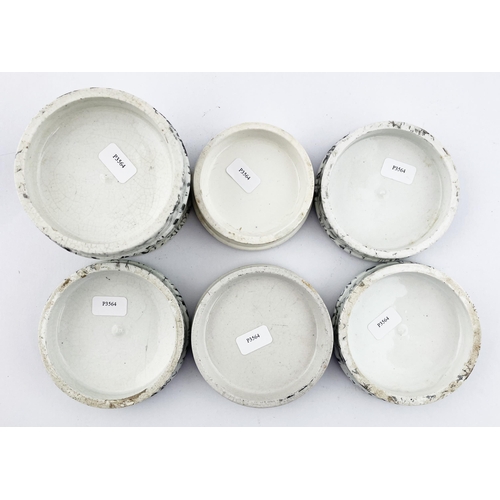 450 - TOOTH PASTE POT LID GROUP. Largest 3ins. Inc. Woods, Jewsbury & Brown. Damages. (6)