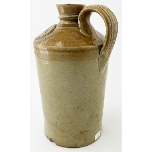 631 - ALTRINGHAM SLAB SEAL FLAGON. 8.5ins tall. THOS. COOKE. Rear handle, base nibbles.CAST IRON PUNCH & J... 