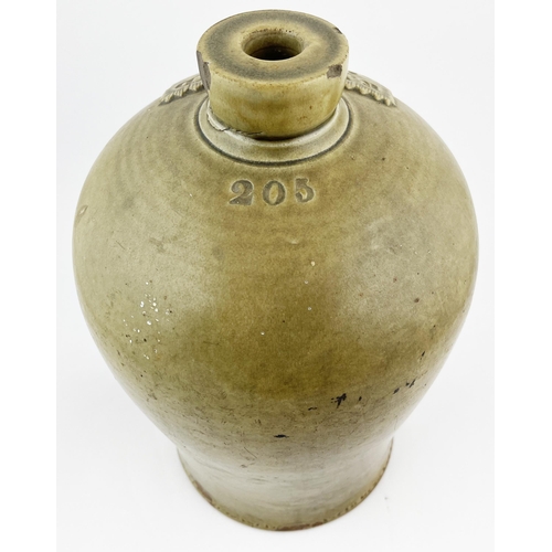 669 - MALTON IMPRESSED SEALED FLAGON. 10ins tall. Impressed seal W. WRANGHAM, rear handle. Lip chips & min... 