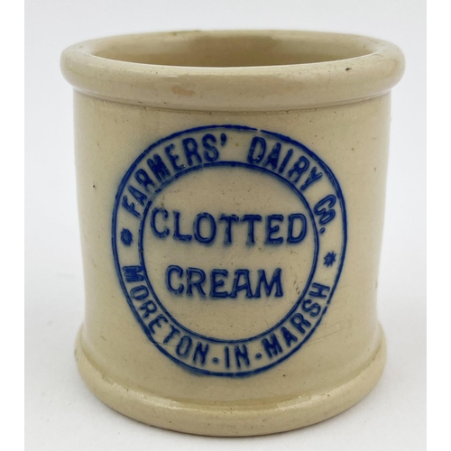 681 - MORETON- IN- MARSH CREAM POT. 2.75ins tall. Blue transfer Farmers Dairy.