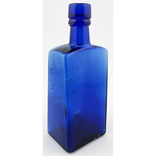 638 - PRICES PATENT CANDLE BOTTLE. 7.5ins tall. Cobalt blue, heavily embossed to one side with diam reg ma... 