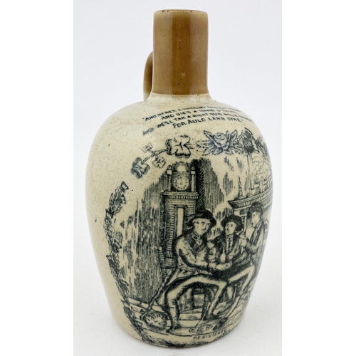 657 - AULD LANG SYNE WHISKY JUG. 4.25ins tall. Double sided, rear handle, impressed rear MATHEW McCUSKER/ ... 