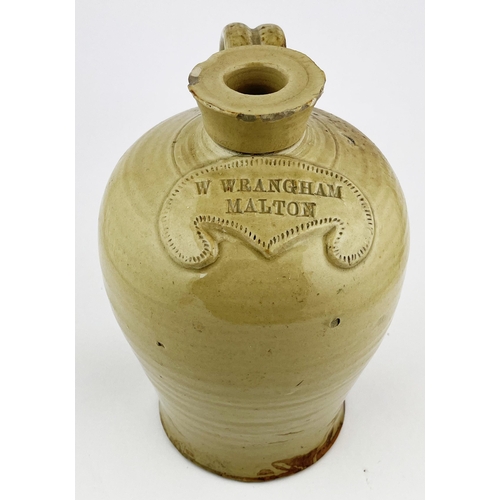 669 - MALTON IMPRESSED SEALED FLAGON. 10ins tall. Impressed seal W. WRANGHAM, rear handle. Lip chips & min... 