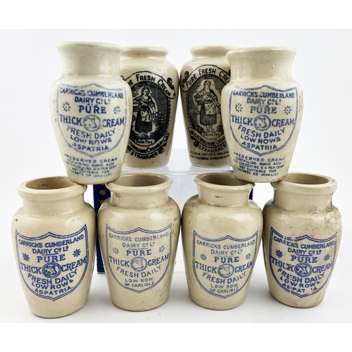 464 - CREAM POT GROUP. Tallest 4.25ins. Inc. Blue print Carricks & Black transfer Stranraer Wigtownshire C... 