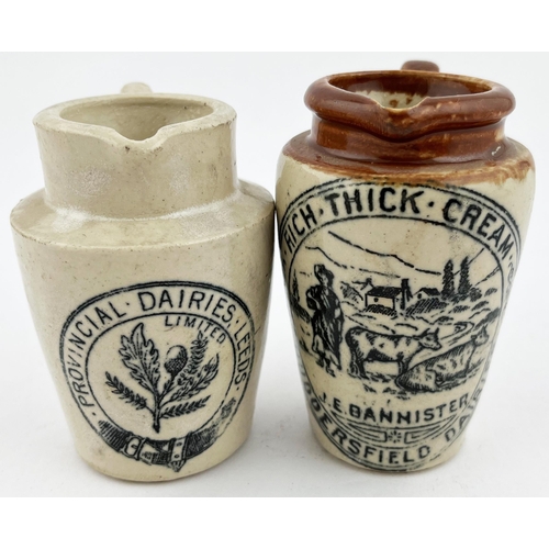 485 - YORKSHIRE CREAM POT DUO. Tallest 3.25ins. Rear handles, base p.m. Inc. Leeds & Huddersfield. Minute ... 