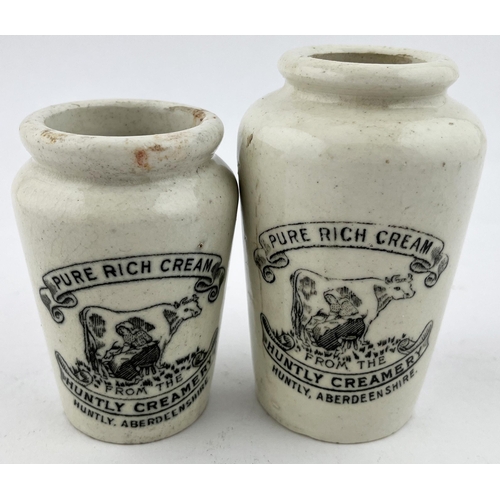 503 - ABERDEENSHIRE CREAM POT DUO. Tallest 4.25ins. Huntley Creamery, cow & maid pict to front. Minor dama... 