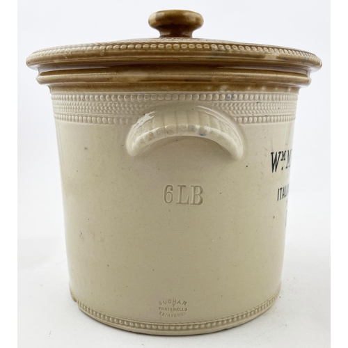 516 - DUNDEE BUTTER CROCK. 7.25ins. W. Millar & Sons. 6lb, lidded, side p.m. Damaged.