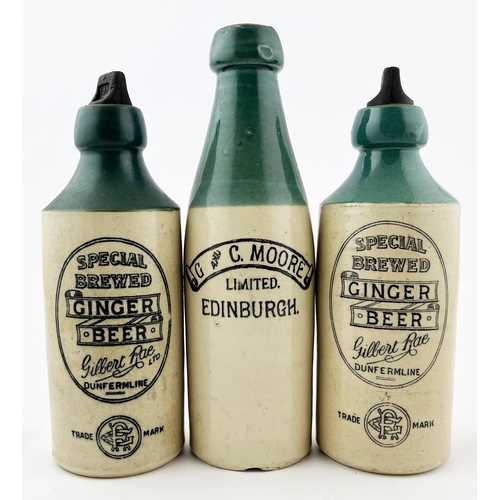 572 - SCOTTISH GREEN TOP GINGER BEER TRIO. Tallest 8.5ins. Inc. Gilbert Rae & G & C Moore, rear p.m. Minor... 