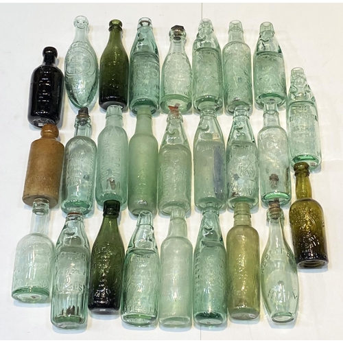 589 - MIXED MINERAL GLASS GROUP. Tallest 9.25ins. Mixture of codd, mineral and beer bottles in a variety o... 