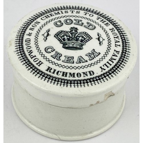 109 - RICHMOND COLD CREAM POT LID. 2.7ins diam. Strong black transfer with CROWN in centre with AD boarder... 