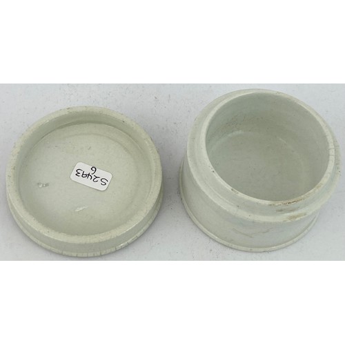 129 - SURREY PERUVIAN BALM POT LID. (APL pg 606, 15) 2.8ins diam. Black transfer. SAVAGE/ GUILDFORD/ 103 H... 