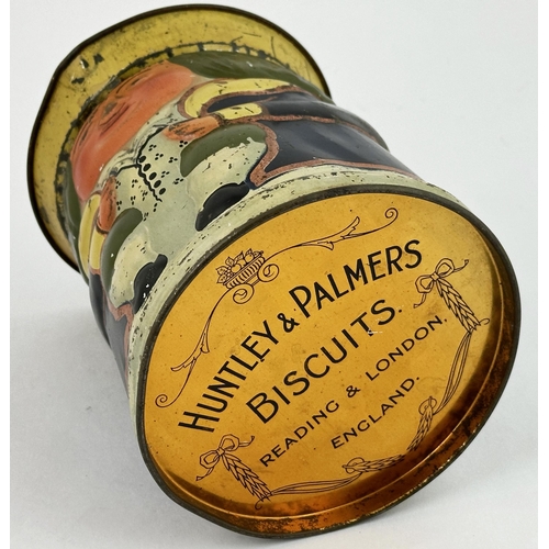 11 - HUNTLEY & PALMERS BISCUIT TIN. 6.5ins tall. Hat on hinge that lifts, rear handle, lettering to base,... 